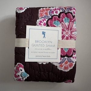 Pottery Barn Brooklyn Quilted Euro Pillow Sham Brown Pink Boho NEW Square